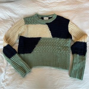 Blue green patch sweater